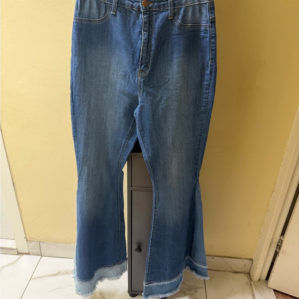 Fashion Nova Denim Flare Jeans with Frayed Hem